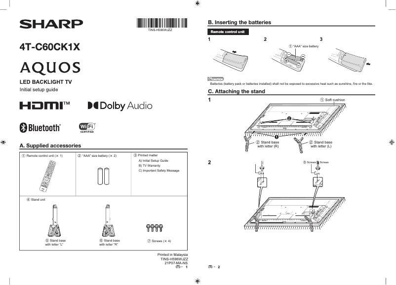 Page n°1 - Manuel utilisateur Sharp 4T-C60CK1X