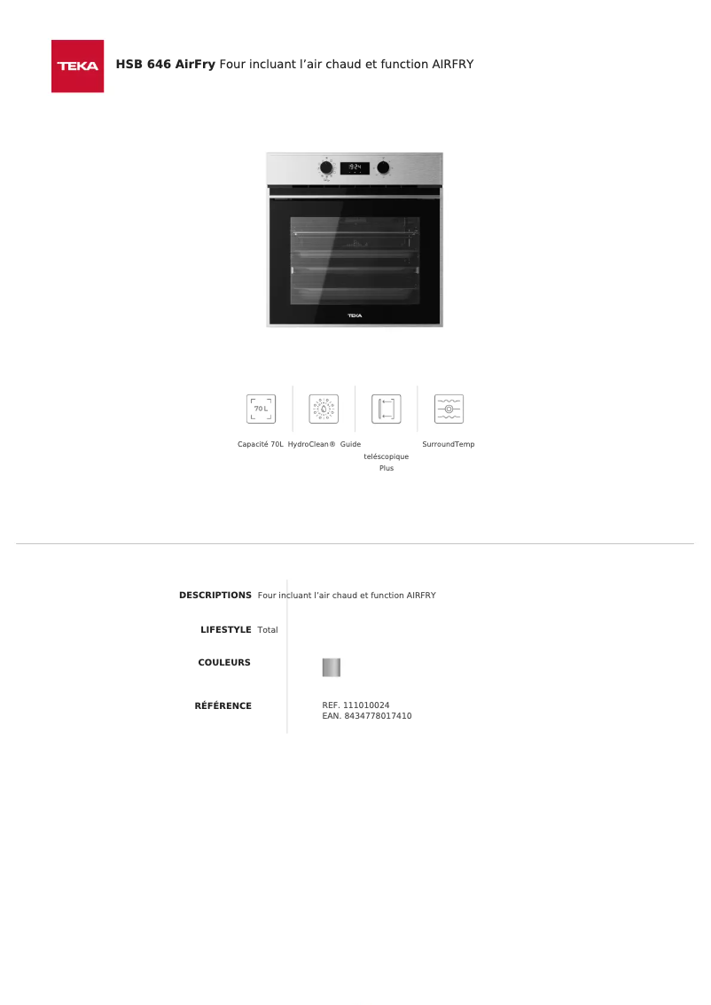 Page n°1 - Fiche technique Teka HSB 646