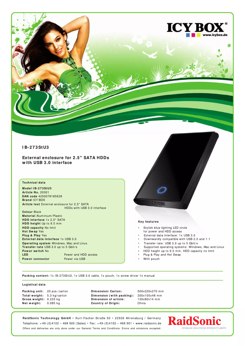 Page n°1 - Fiche technique Icy Box IB-273StU3