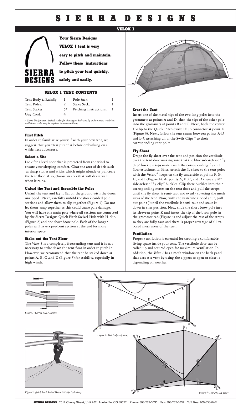 Page 1 de la notice Manuel utilisateur Sierra Designs Velox 1