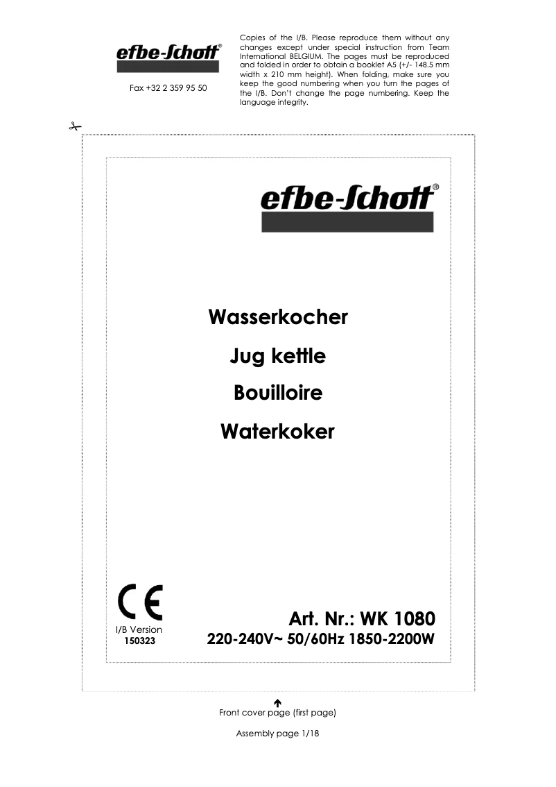 Page 1 de la notice Manuel utilisateur Efbe-Schott WK 1080