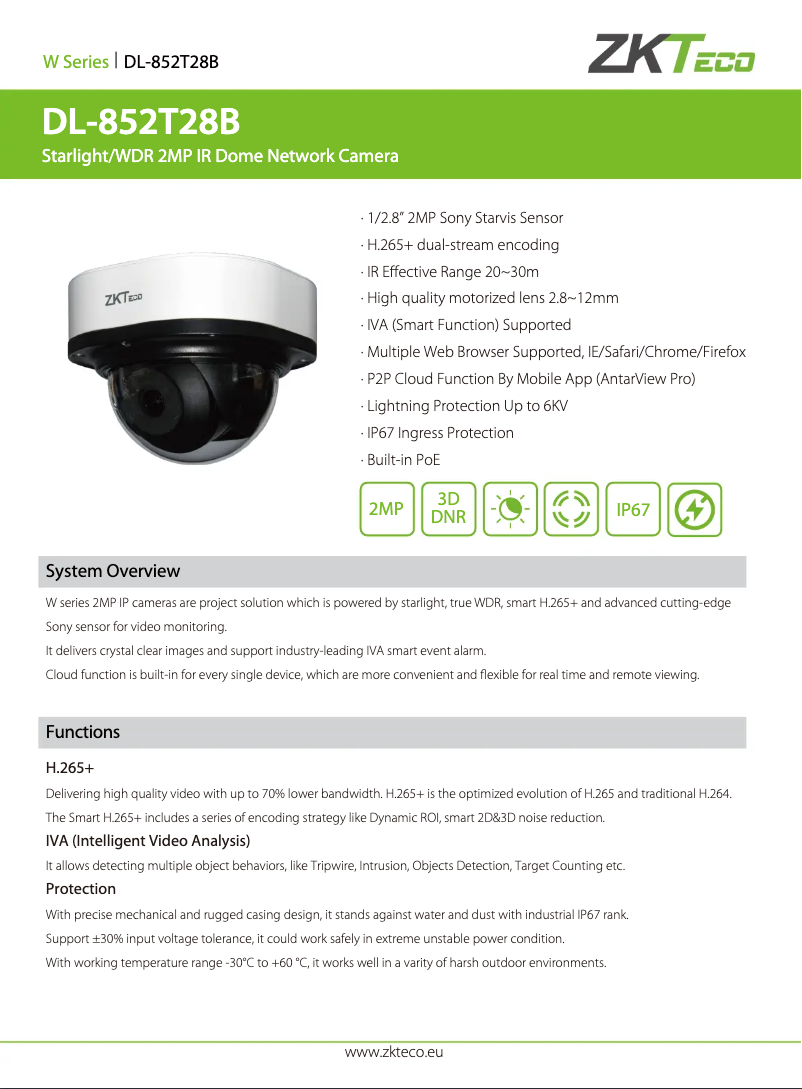 Page 1 de la notice Manuel utilisateur ZKTeco DL-852T28B