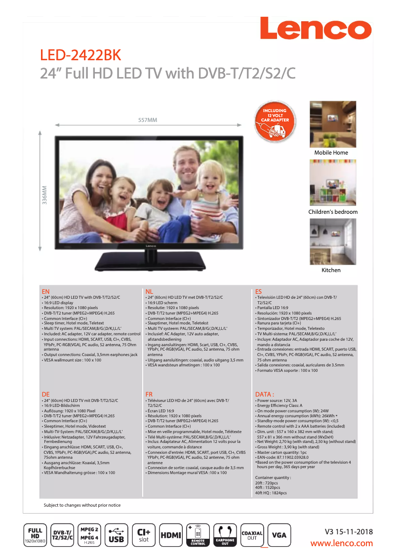 Page n°1 - Manuel utilisateur Lenco LED-2422