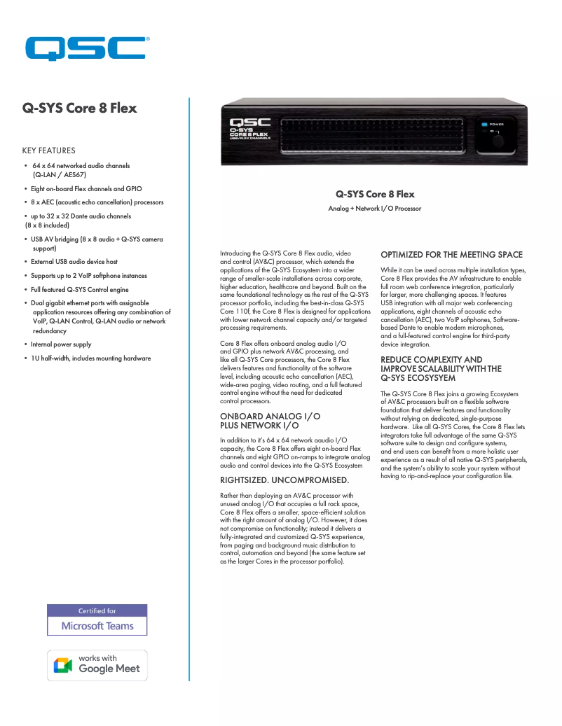 Página 1 del manual Ficha técnica QSC Core 8 Flex