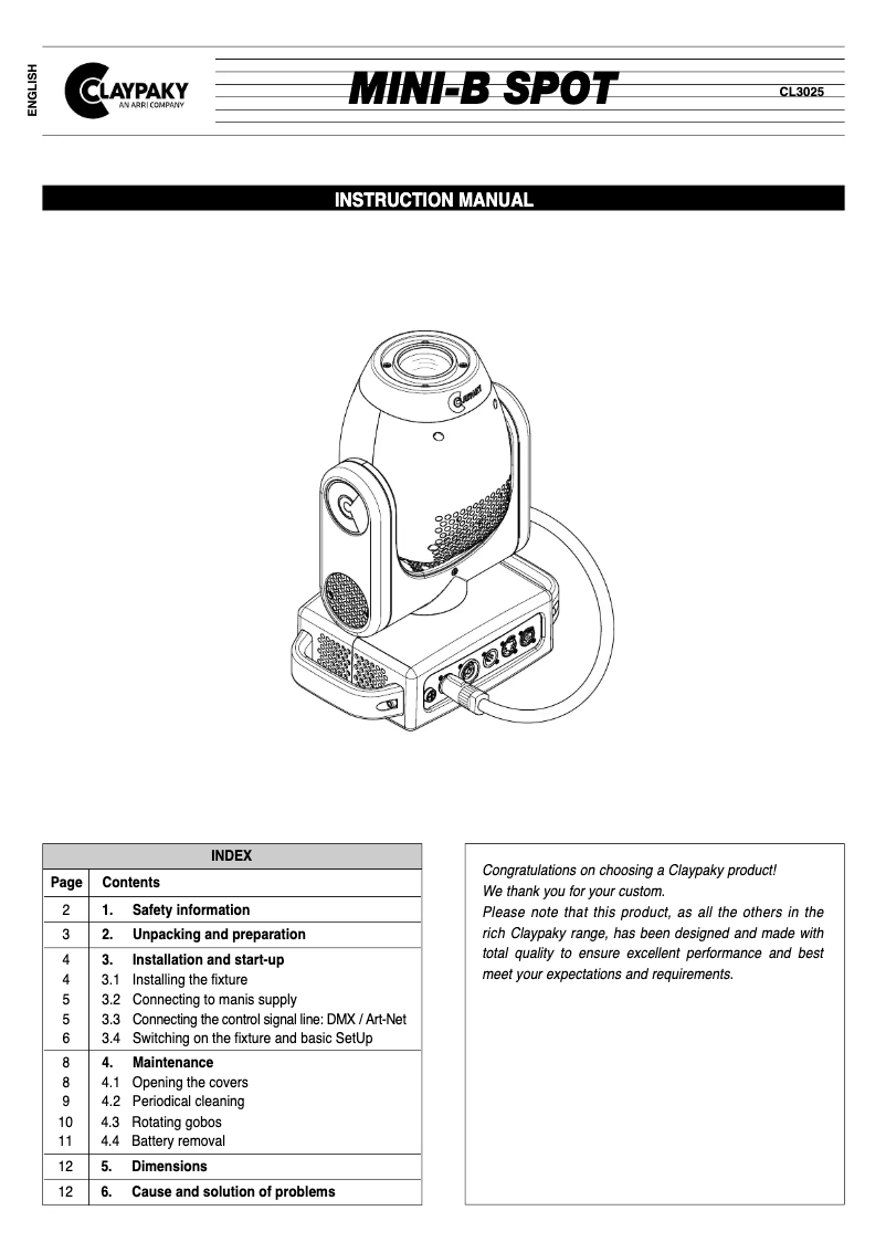 Image de la première page du manuel de l'appareil Mini-B Spot