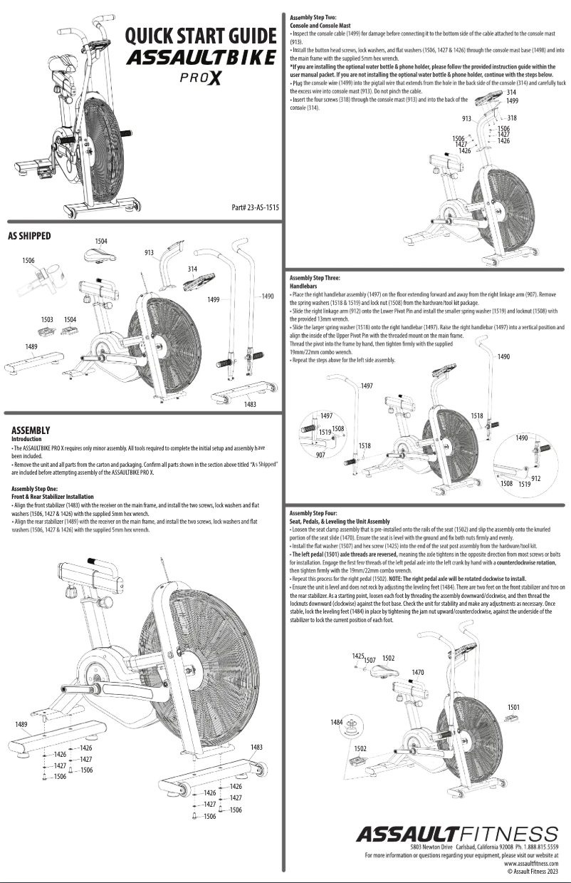 Page 1 de la notice Manuel utilisateur Assault Bike Assault Bike Pro X
