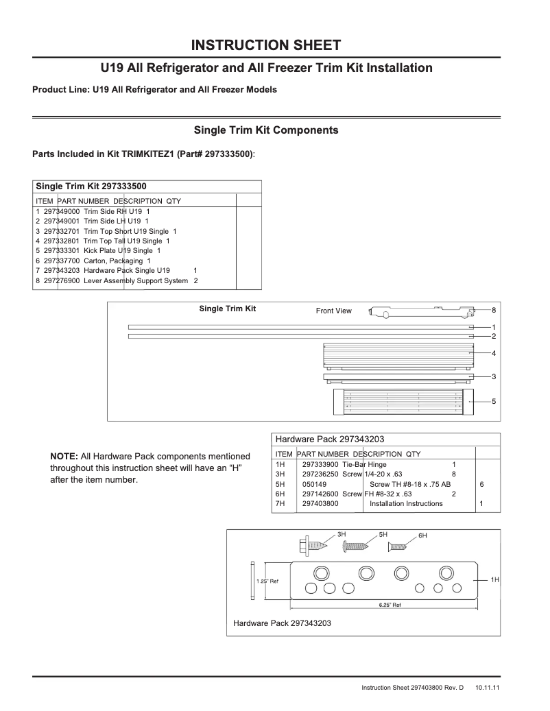 Page n°1 - Guide d'installation Frigidaire TRIMKITEZ1