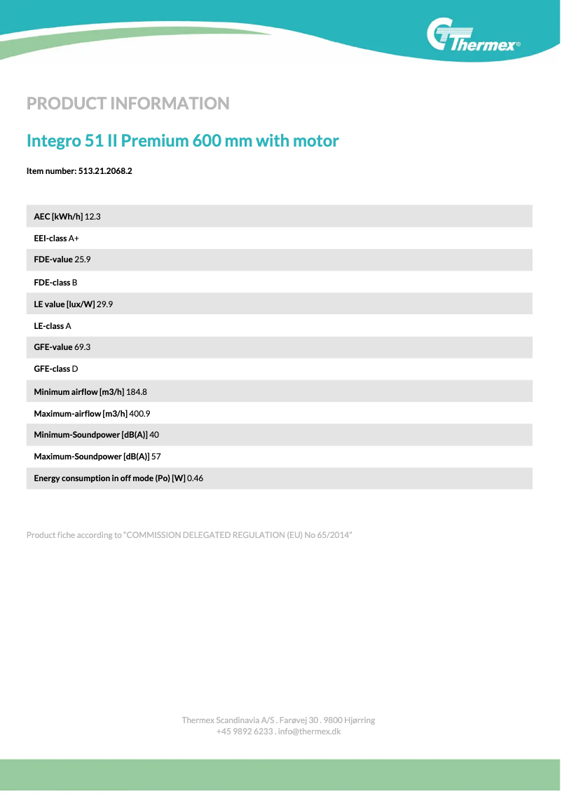 Page 1 de la notice Fiche technique Thermex Integro 51 II Premium