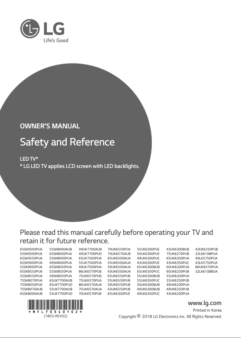 Page 1 de la notice Manuel utilisateur LG 49UK6300PUE