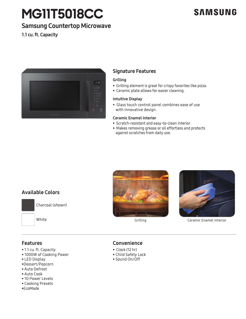 Página 1 del manual Ficha técnica Samsung MG11T5018CC