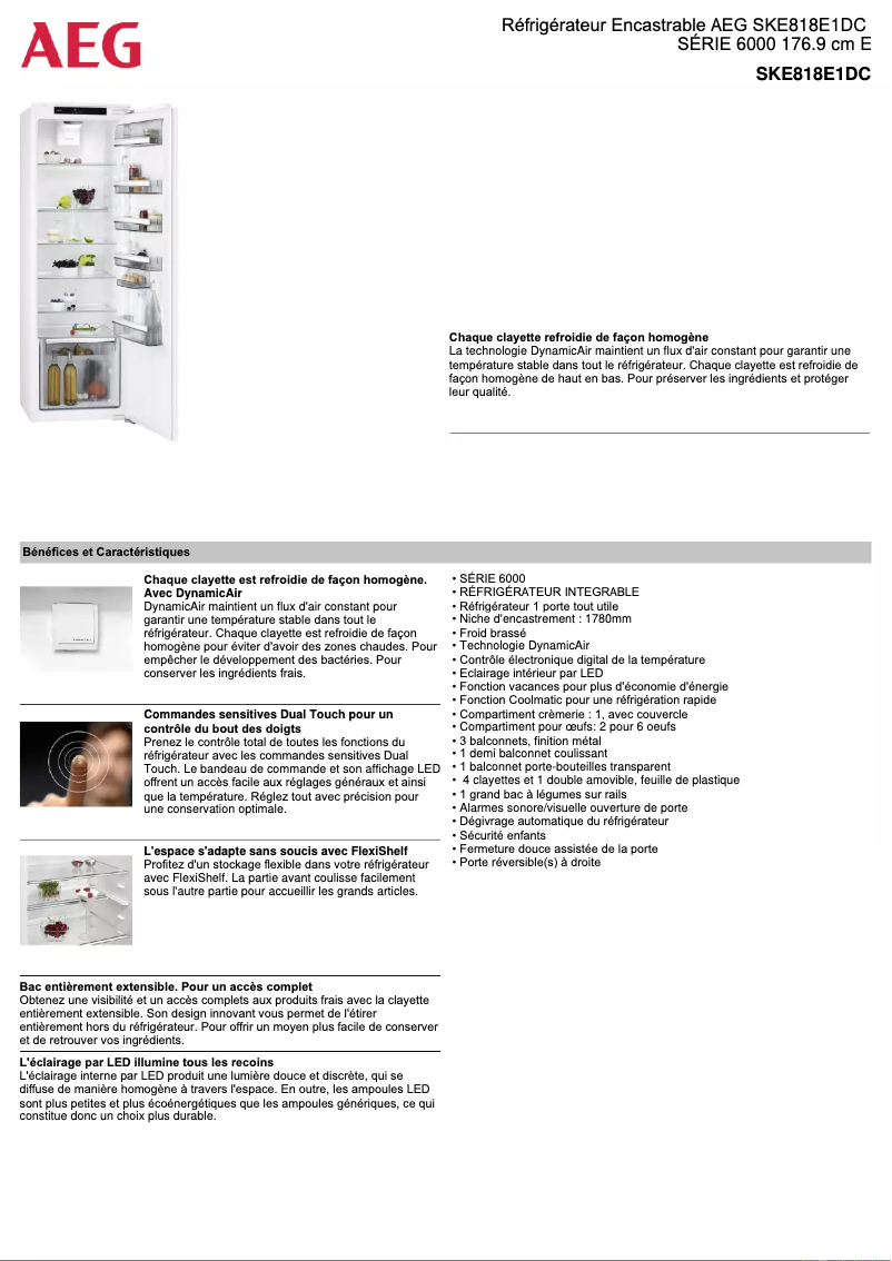 Page 1 de la notice Fiche technique AEG SKE818E1DC