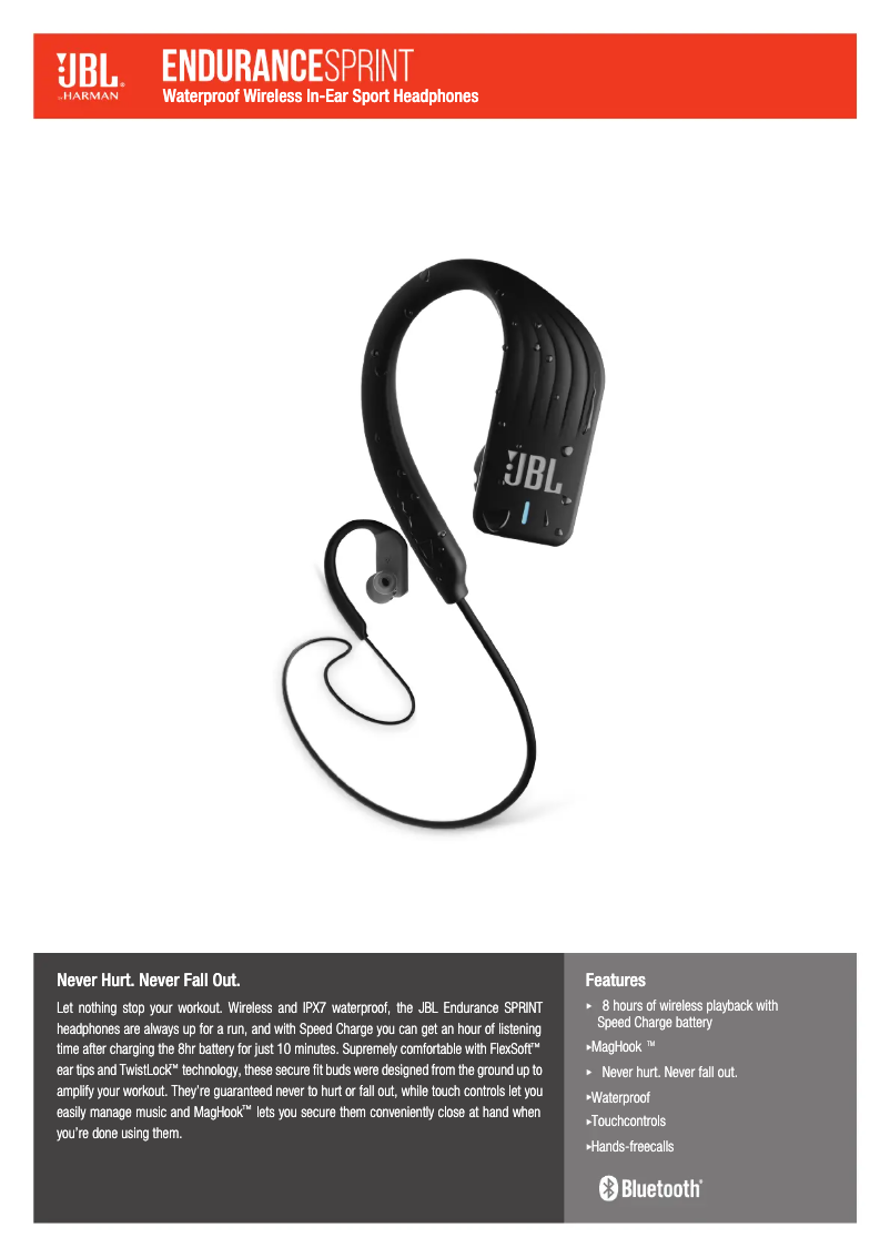 Page 1 de la notice Fiche technique JBL Endurance Sprint