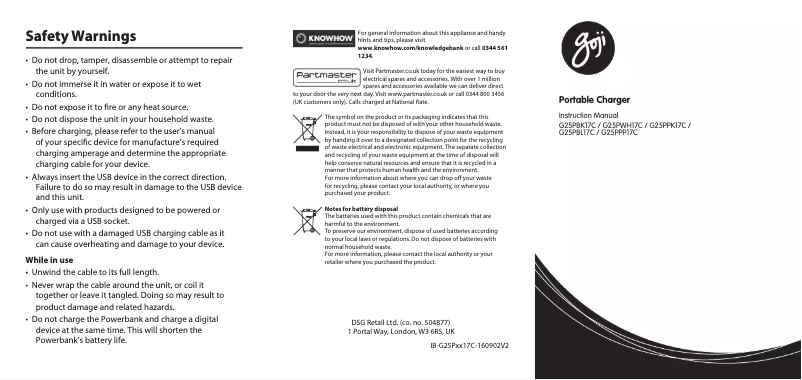 Page n°1 - Manuel utilisateur Goji G25PBK17C