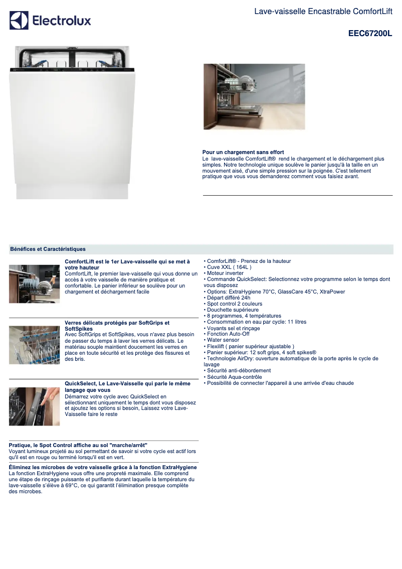 Page 1 de la notice Fiche technique Electrolux EEC67200L