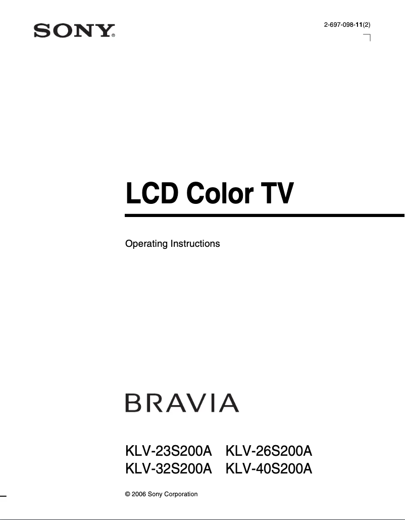 Page n°1 - Manuel utilisateur Sony Bravia KLV-26S200A