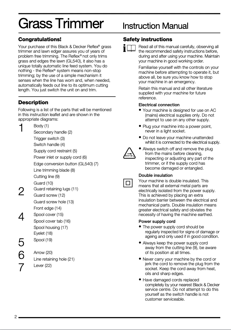 Image de la première page du manuel de l'appareil GL540