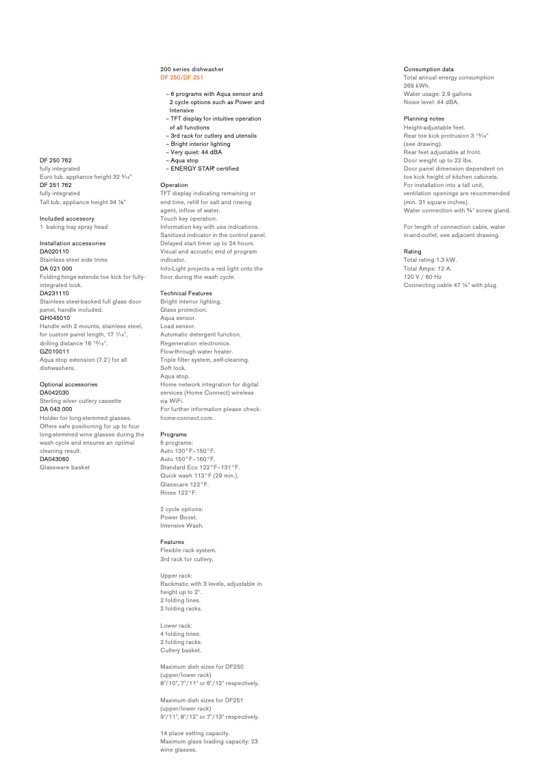 Page 1 de la notice Fiche technique Gaggenau DF250762