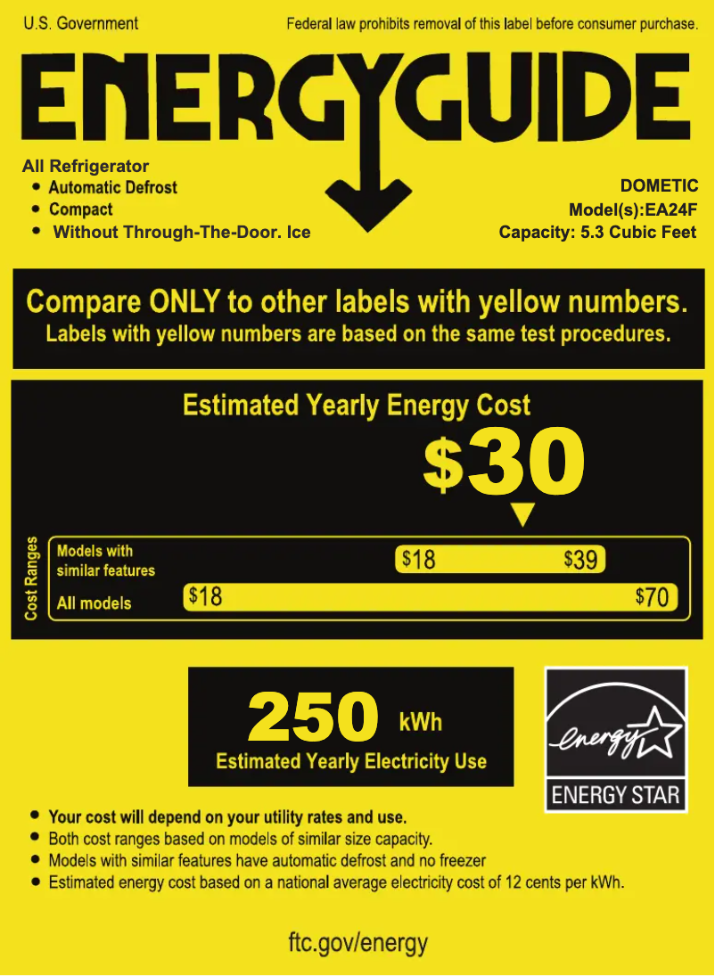 Page 1 de la notice Label énergétique Dometic EA24F