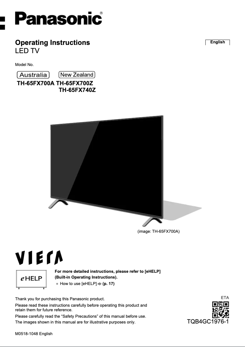 Image de la première page du manuel de l'appareil TH-65FX700A