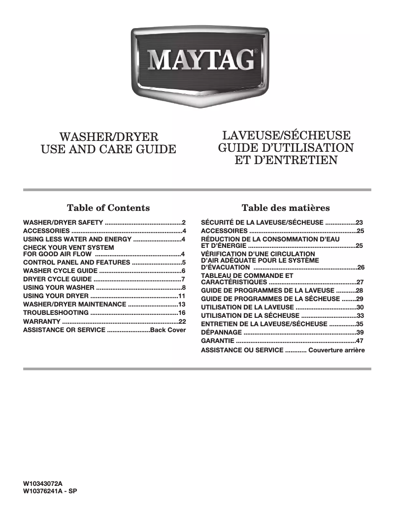 Page n°1 - Manuel utilisateur Maytag MET3800XW