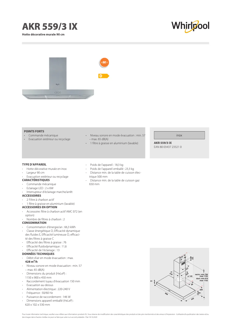 Page n°1 - Fiche technique Whirlpool AKR 559/3 IX
