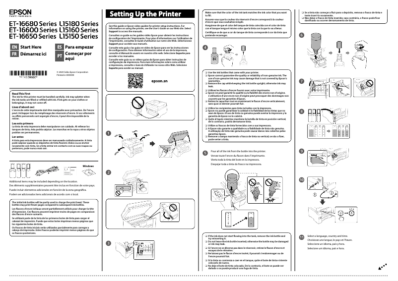 Page 1 de la notice Guide d'installation Epson EcoTank L15180