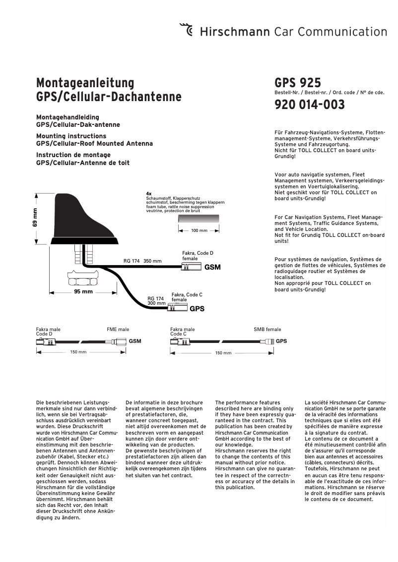 Page 1 de la notice Manuel utilisateur Hirschmann GPS 925