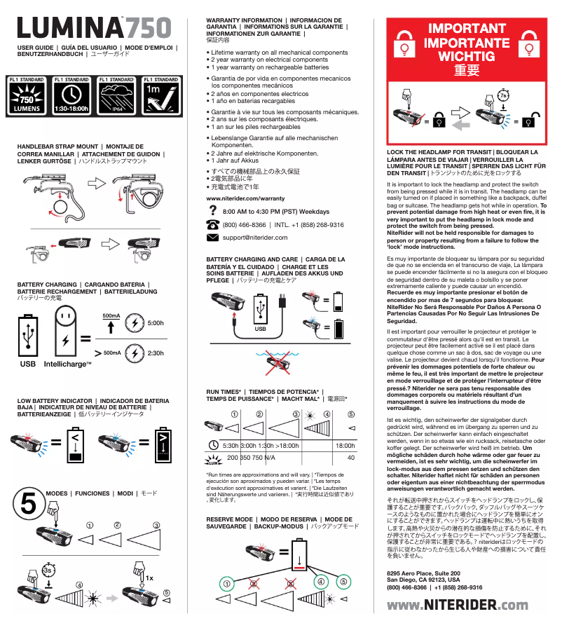 Page n°1 - Manuel utilisateur NiteRider Lumina 750
