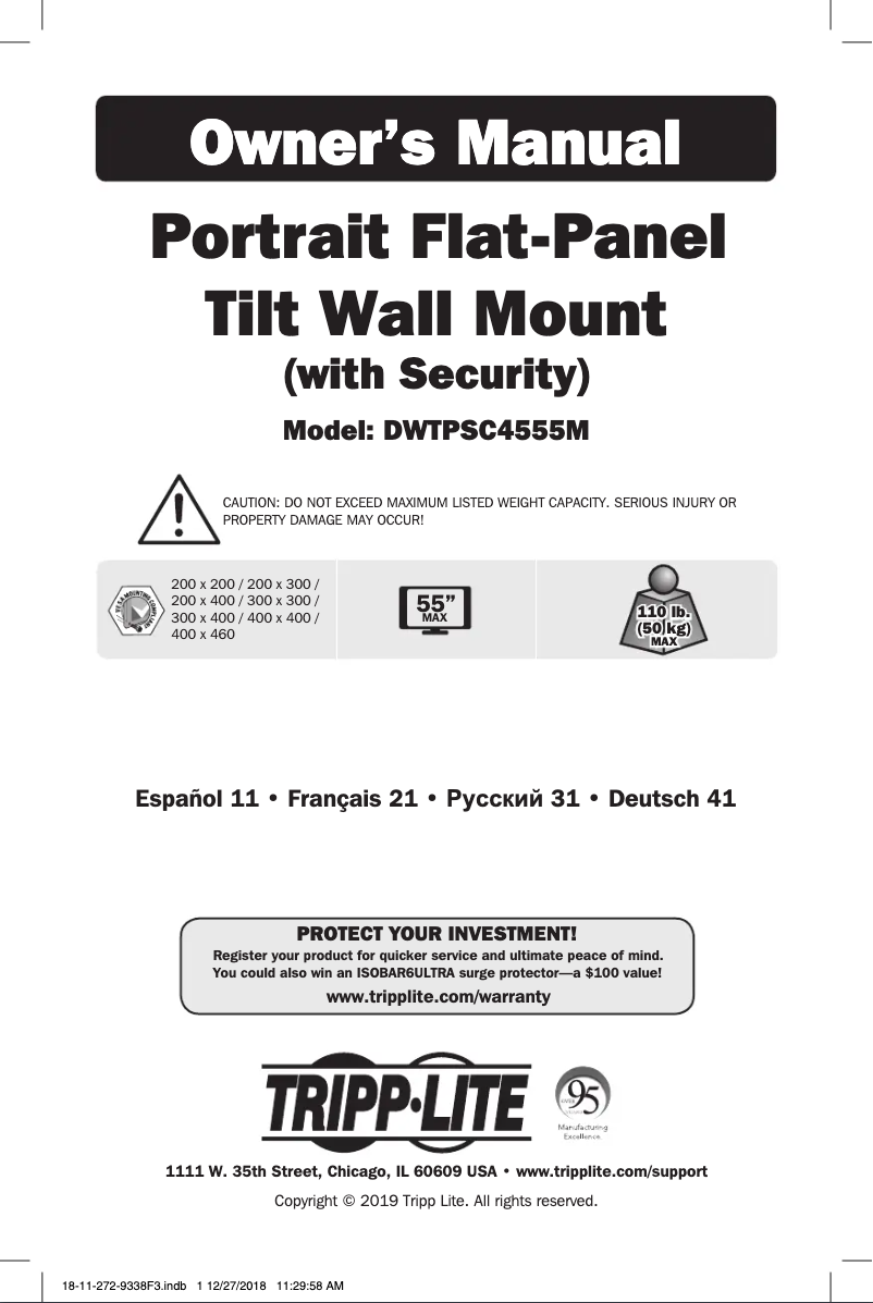 Page 1 de la notice Manuel utilisateur Tripp Lite DWTPSC4555M