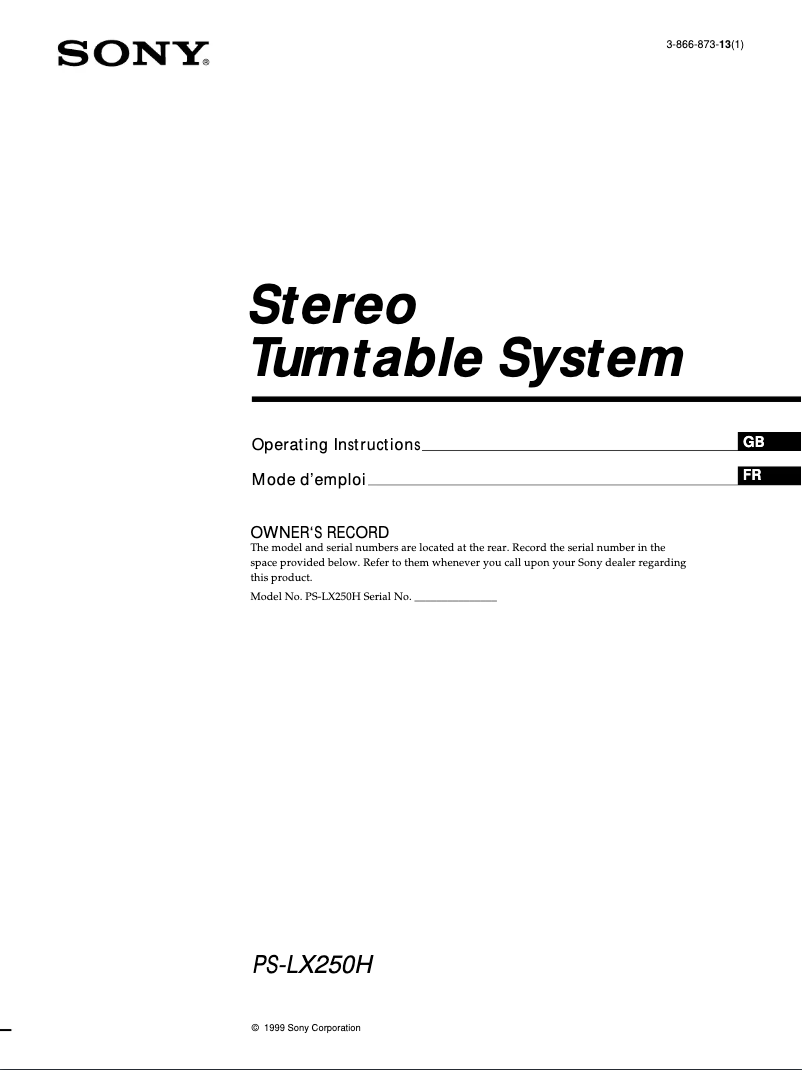 Page 1 de la notice Manuel utilisateur Sony PS-LX250H