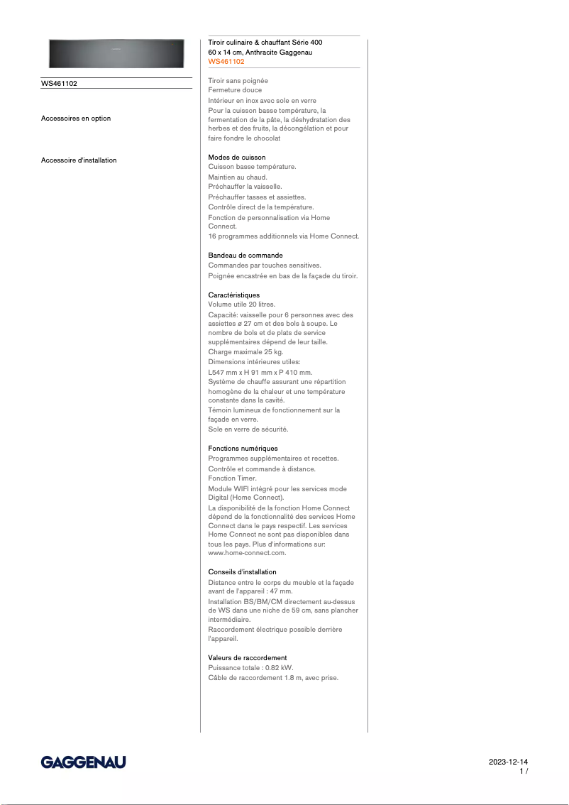 Image de la première page du manuel de l'appareil WS461102
