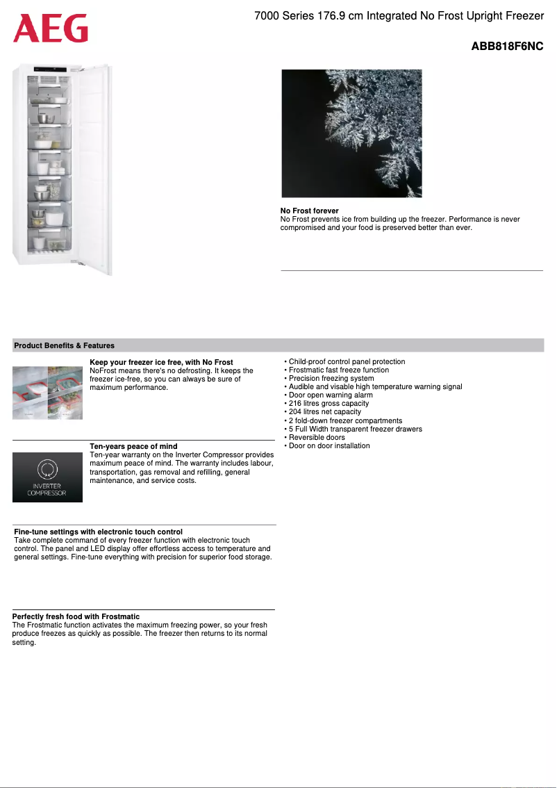 Page 1 de la notice Fiche technique AEG ABB818F6NC