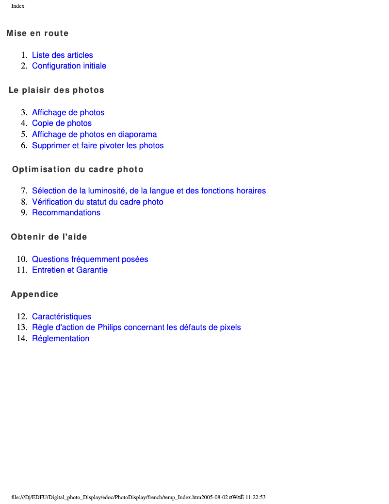 Page 1 de la notice Manuel utilisateur Philips 7FF1WD