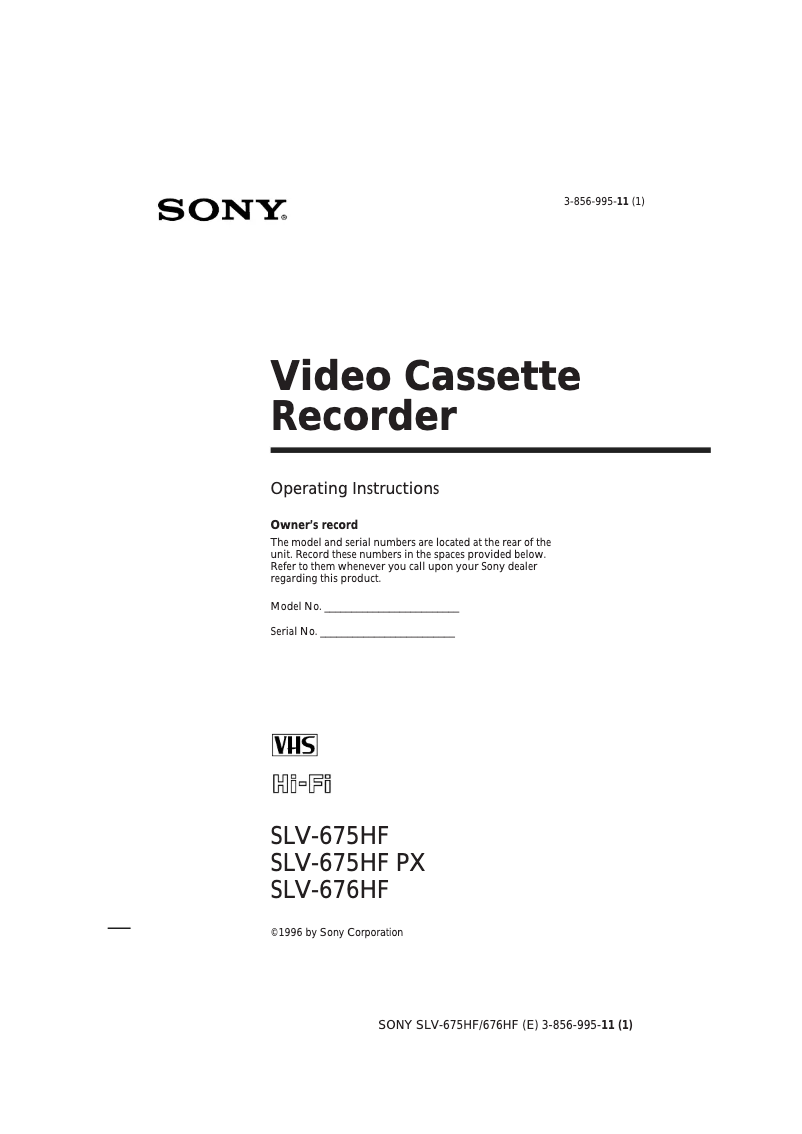 Image de la première page du manuel de l'appareil SLV-676HF