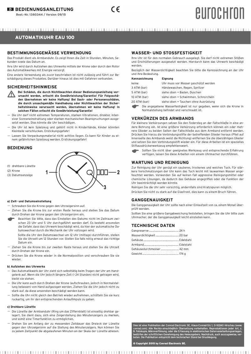 Page n°1 - Manuel utilisateur Eurochron EAU 100
