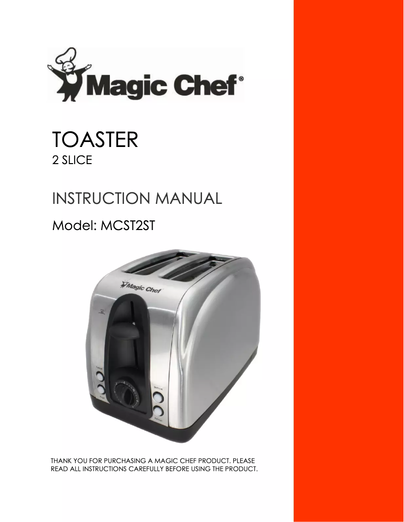 Page 1 de la notice Manuel utilisateur Magic Chef MCST2ST
