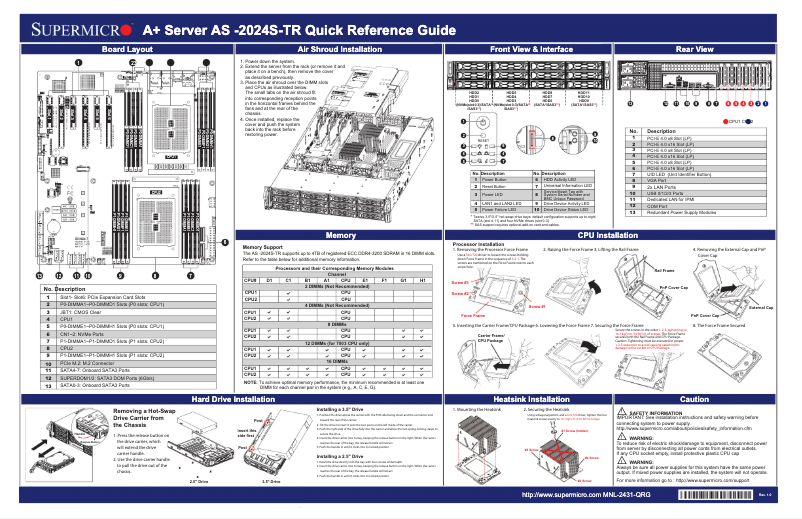 Page 1 de la notice Manuel utilisateur Supermicro SuperServer AS -2024S-TR