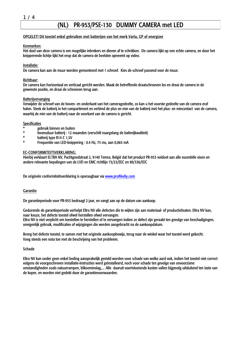 Page 1 de la notice Manuel utilisateur Profile PR-953