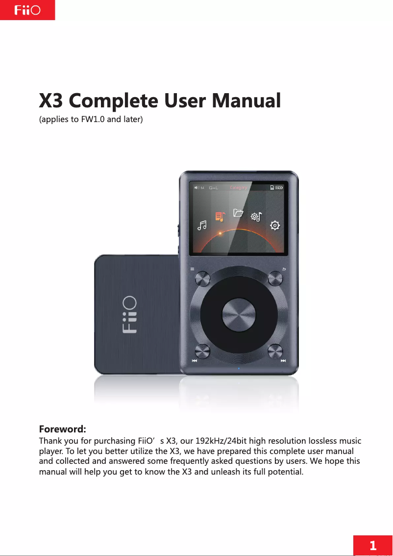 Page n°1 - Manuel utilisateur FiiO X3 2nd gen