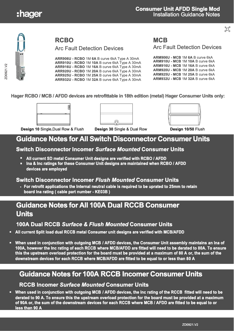 Page n°1 - Fiche technique Hager VML966H