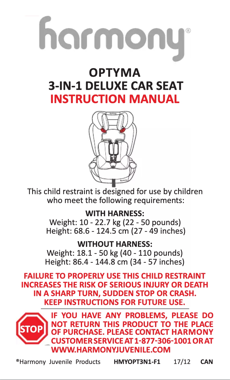 Página 1 del manual Manual de usuario Harmony Optyma 3-in-1 Deluxe