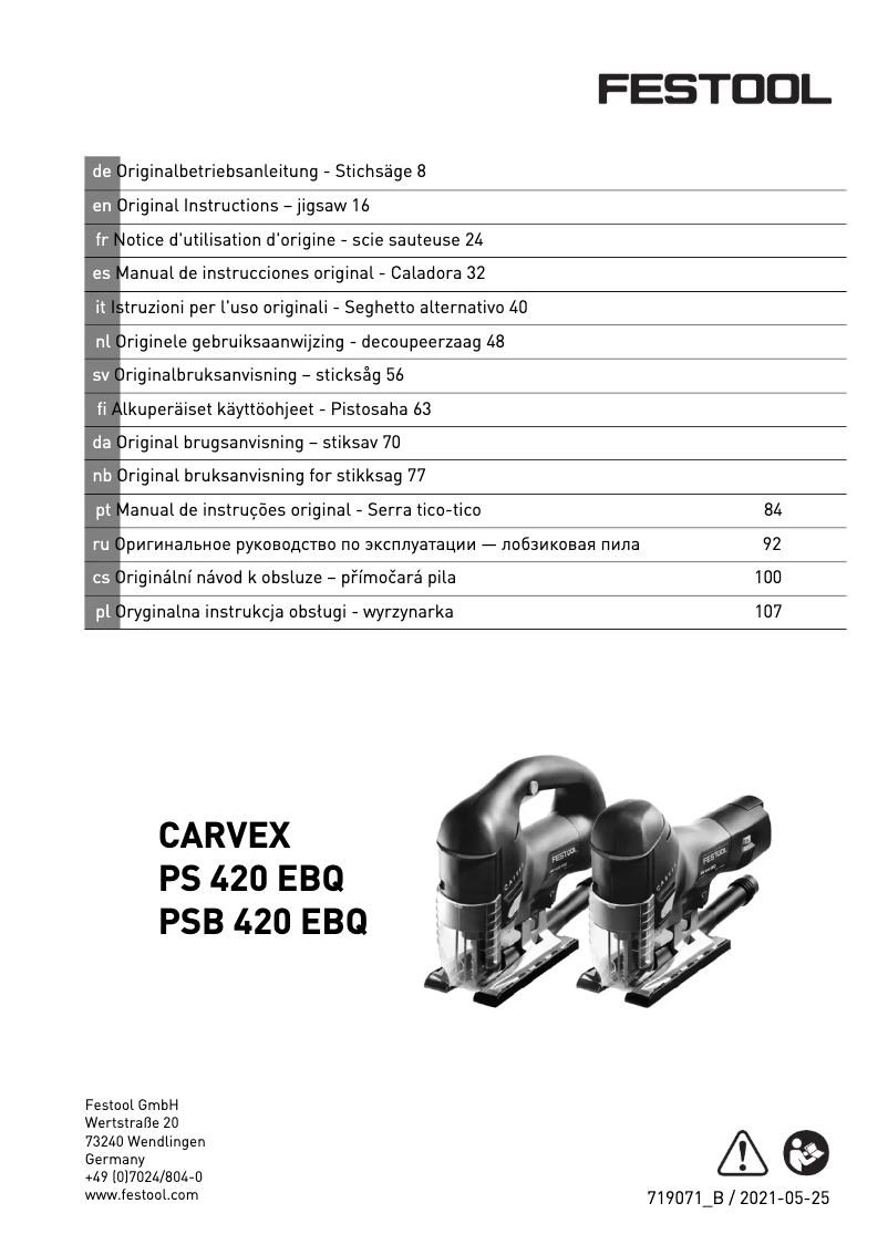 Page n°1 - Manuel utilisateur Festool Carvex PS 420 EBQ