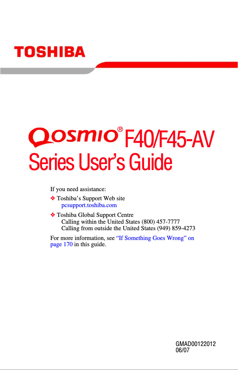 Page n°1 - Manuel utilisateur Toshiba Qosmio F45