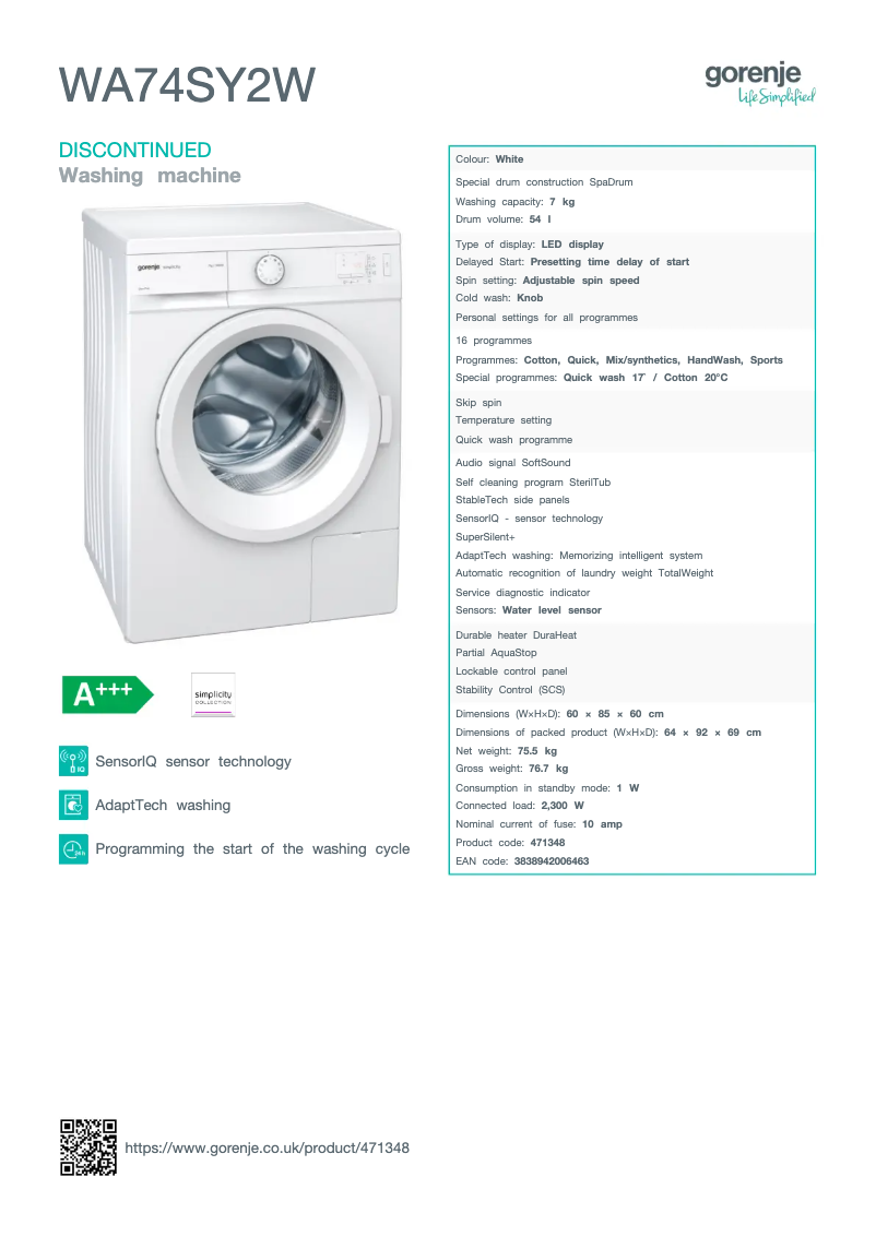 Image de la première page du manuel de l'appareil WA74SY2W