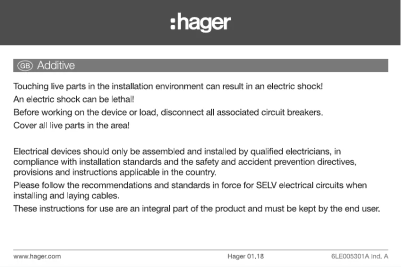 Page 1 de la notice Manuel utilisateur Hager REW211X