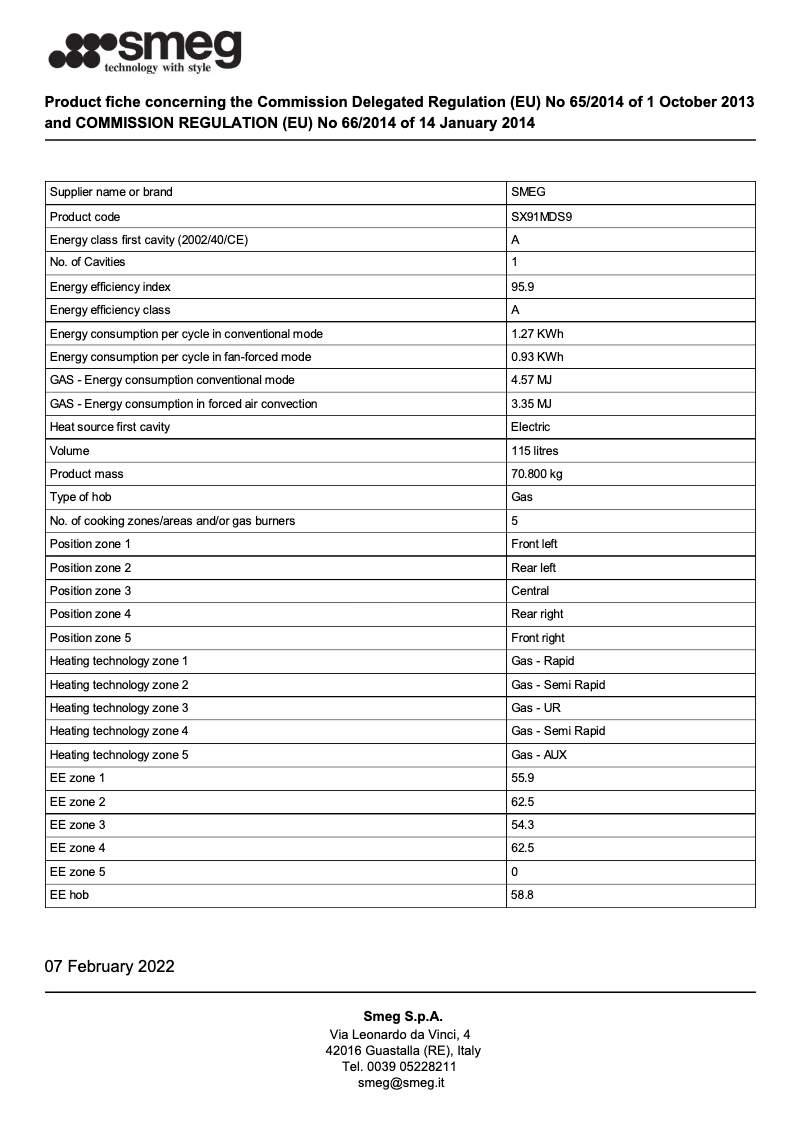 Page 1 de la notice Brochure Smeg SX91MDS9