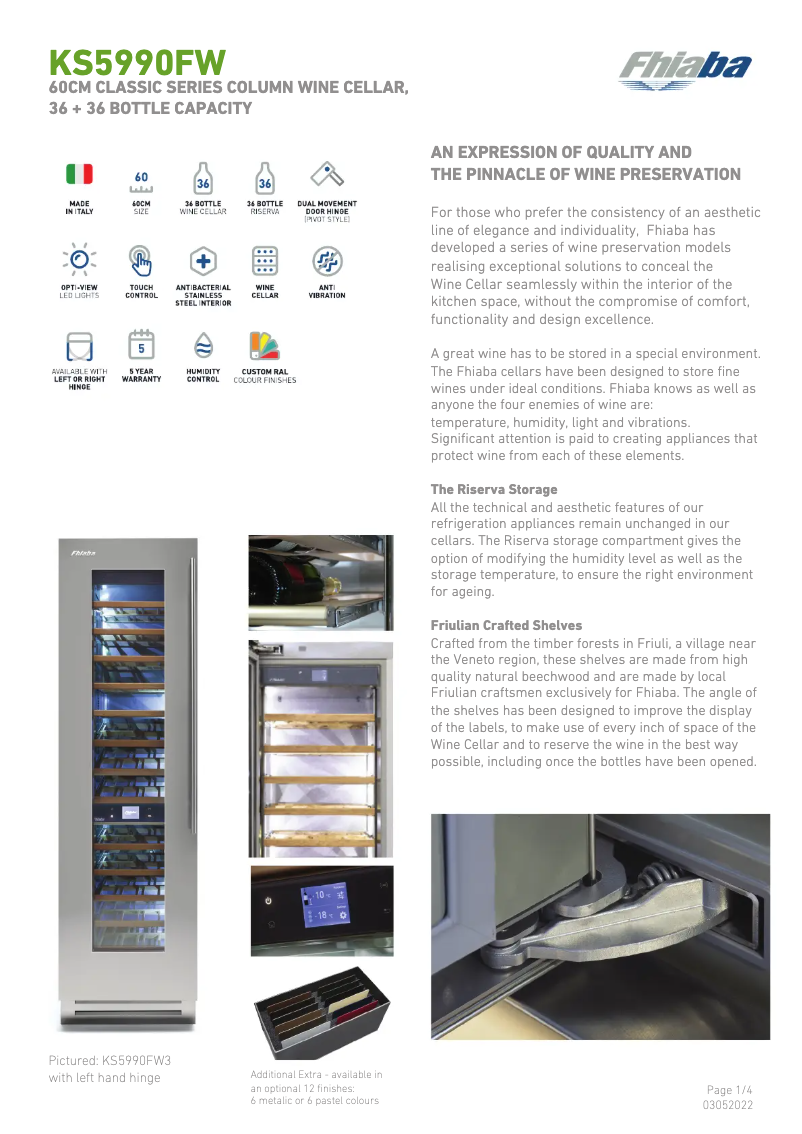 Page 1 de la notice Fiche technique Fhiaba KS5990FW6A