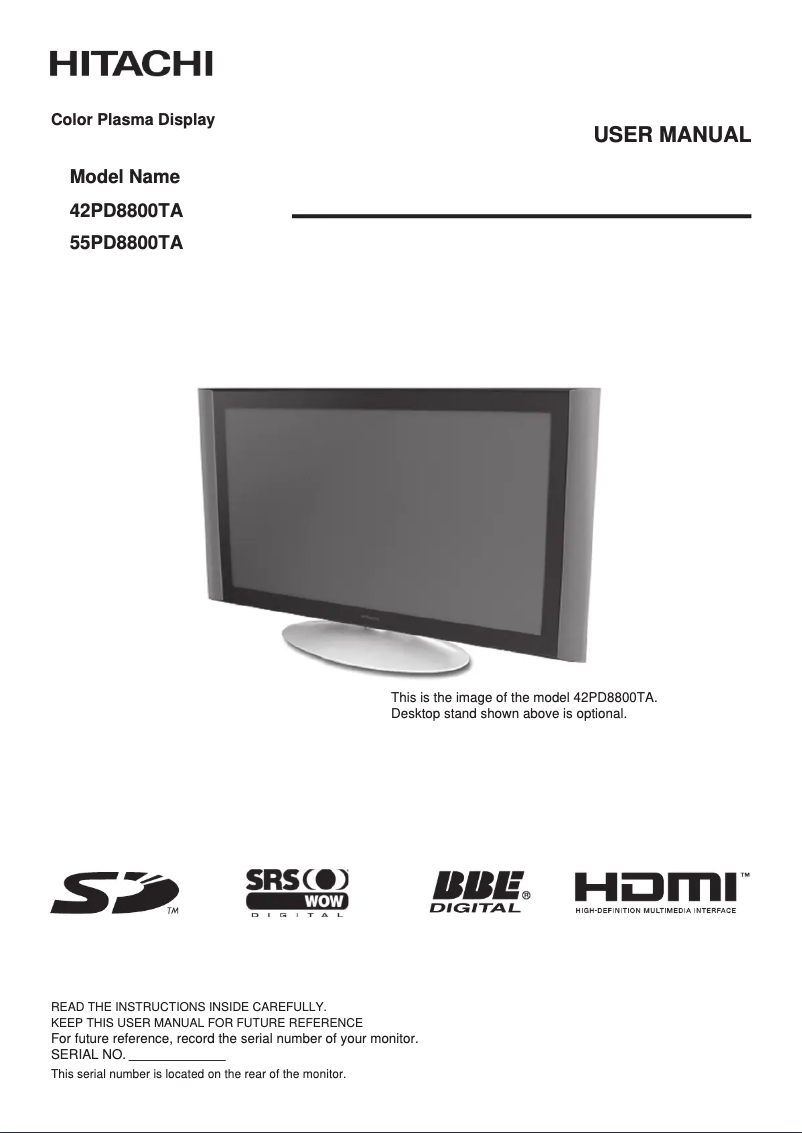 Image de la première page du manuel de l'appareil 42PD8800