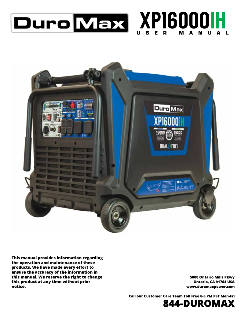 Page n°1 - Manuel utilisateur DuroMax XP16000iH