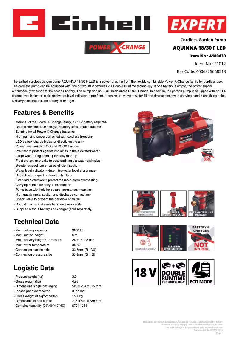 Image de la première page du manuel de l'appareil AQUINNA 18/30 F LED